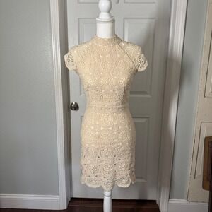 idem ditto Cream Lace Crochet Bodycon Mini Dress Women's S‎